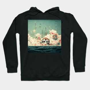 Vintage floral house in the middle of ocean art print Hoodie